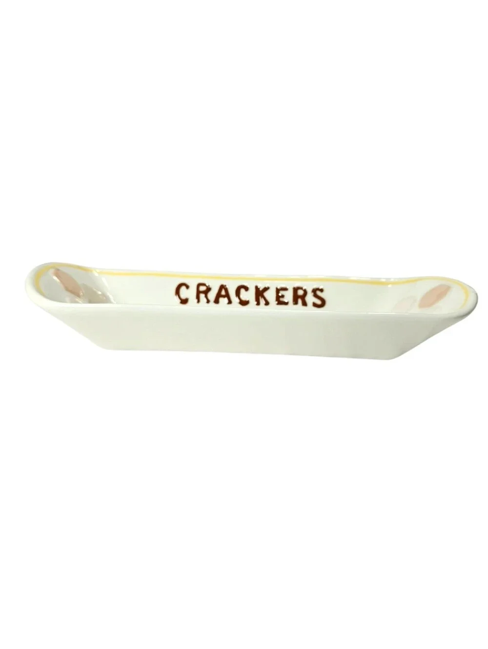 Vintage Ceramic Crackers Serving Tray in White and Brown